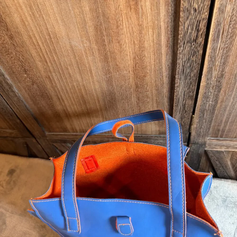 Alan Stewart Florida Gators Blue Leather Tote Bag Orange Suede NCAA UF